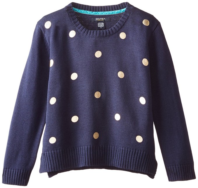 nautica big girls sweater with foil dot print stepped hem